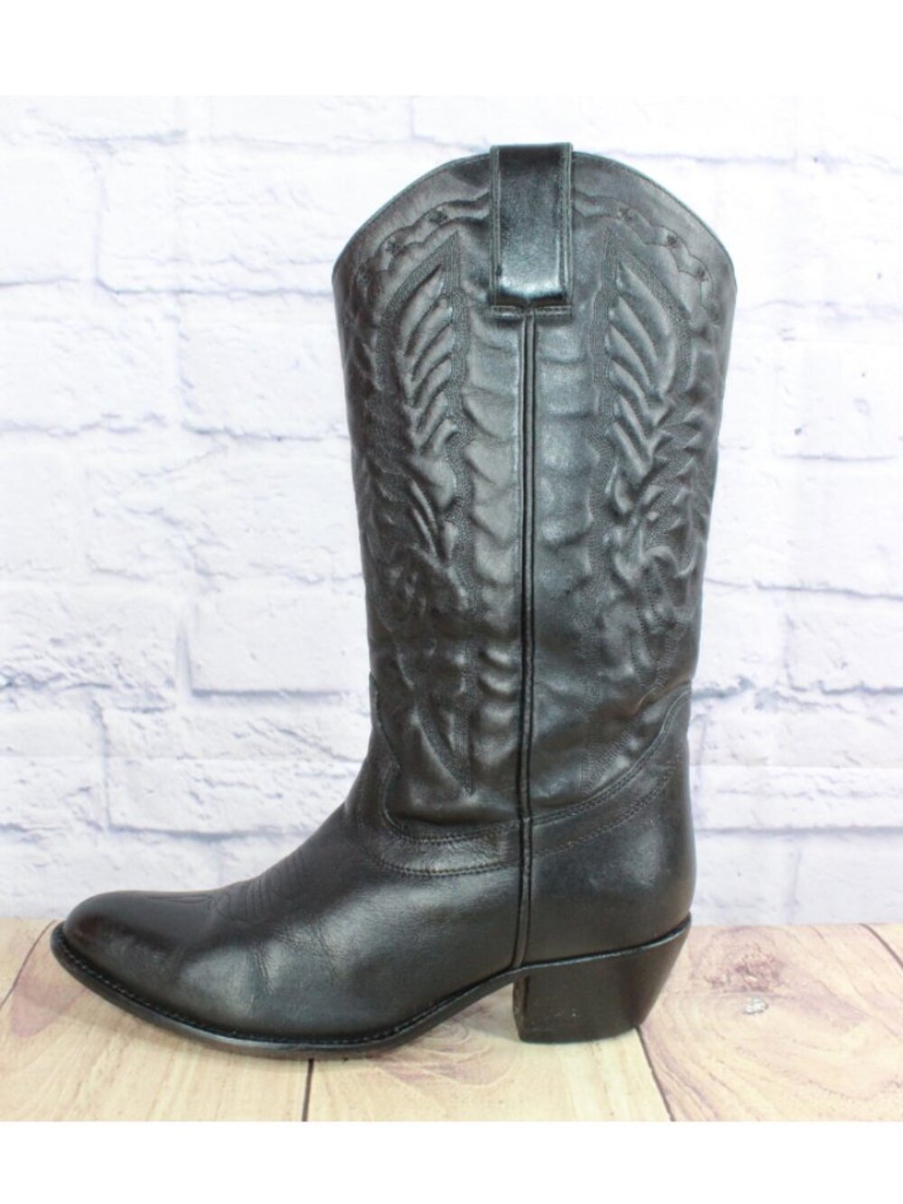 Dingo Black Leather Pull On Cowboy Western Boots 13" Size 8.5 M